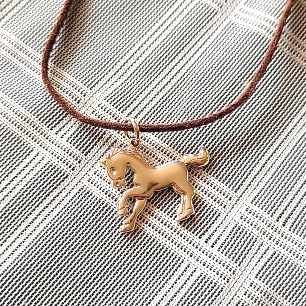 Lia Sophia Horse Necklace on Brown Cord
